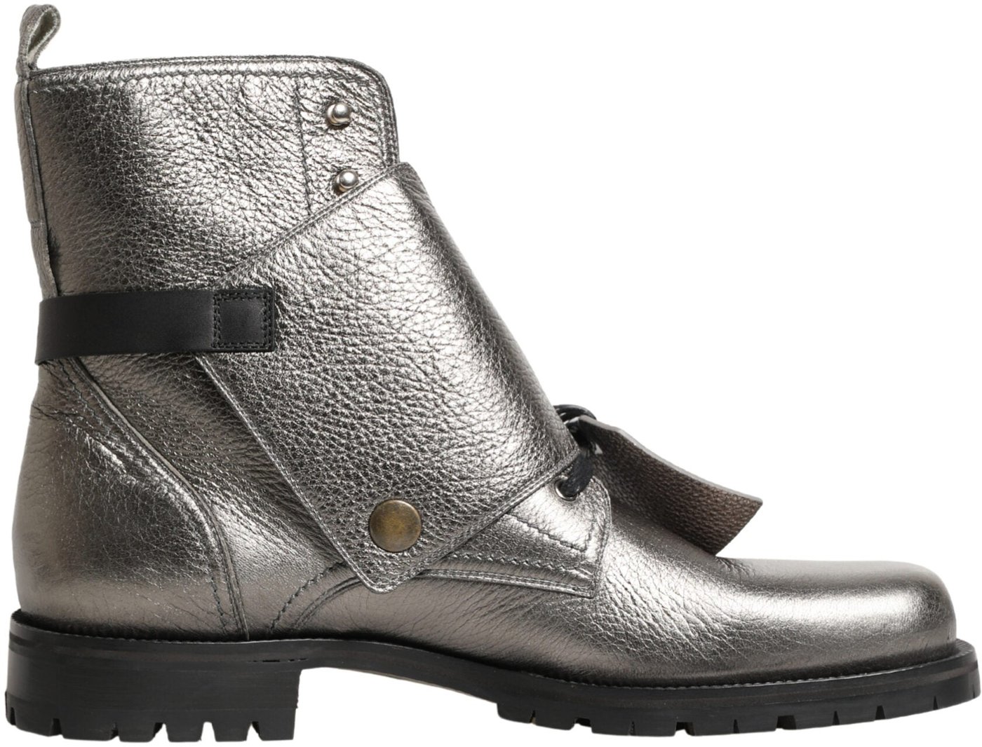 Dolce & Gabbana Metallic Silver Leather Buckle Ankle Boots Shoes