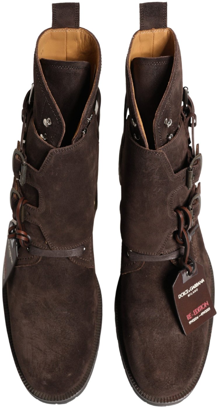 Dolce & Gabbana Brown Suede Leather Buckle Ankle Boots Shoes