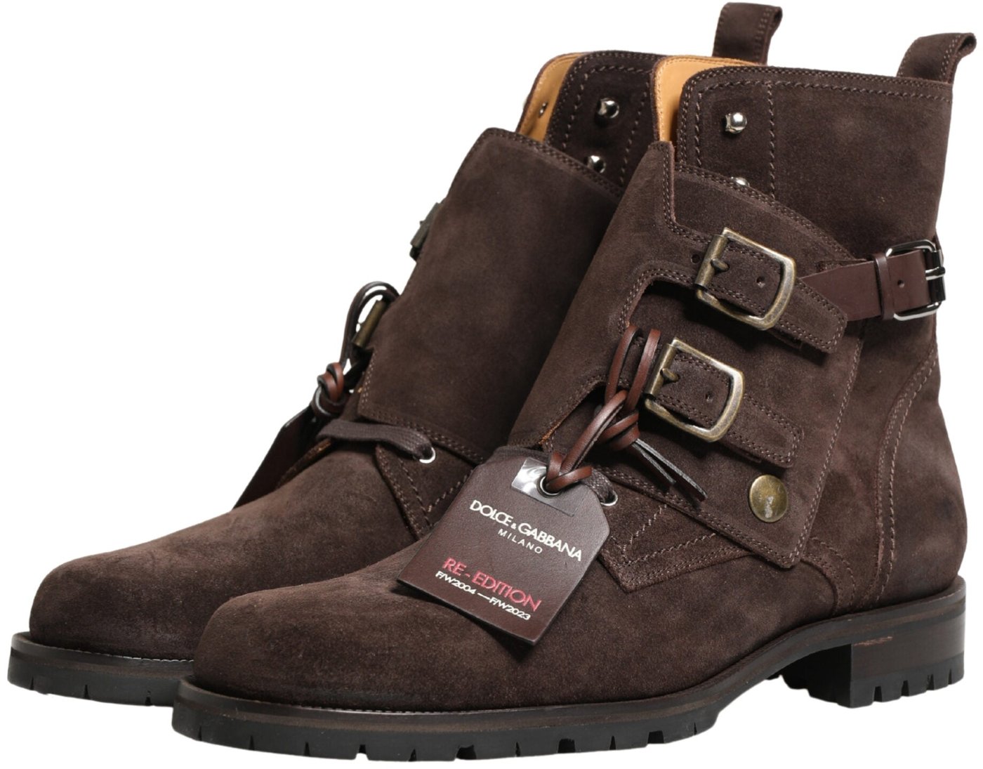 Dolce & Gabbana Brown Suede Leather Buckle Ankle Boots Shoes