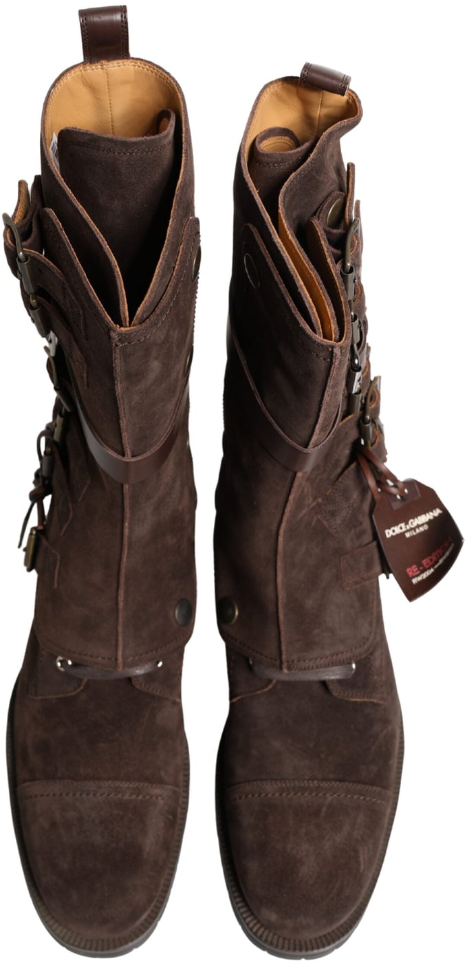 Dolce & Gabbana Brown Suede Leather Combat Ankle Boots  Shoes