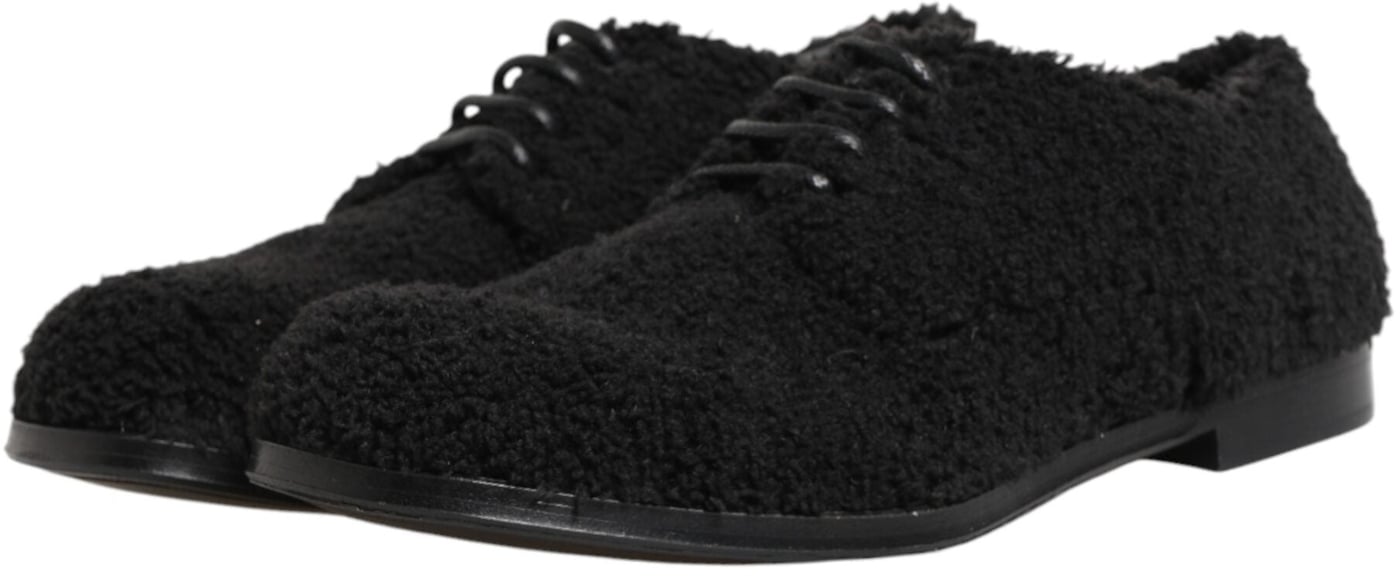 Dolce & Gabbana Men Black Riccio Shearling Dress Derby Shoes