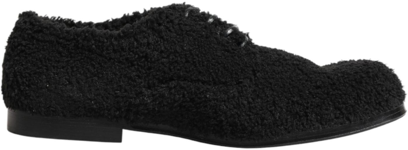 Dolce & Gabbana Men Black Riccio Shearling Dress Derby Shoes