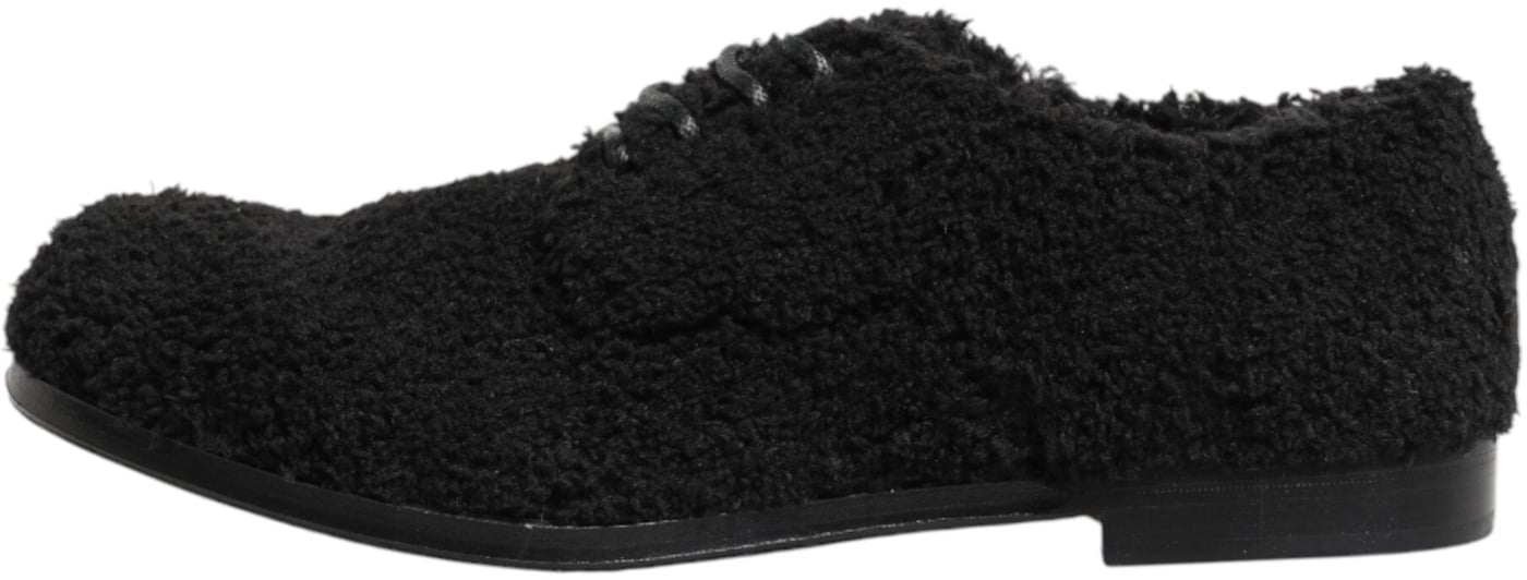 Dolce & Gabbana Men Black Riccio Shearling Dress Derby Shoes