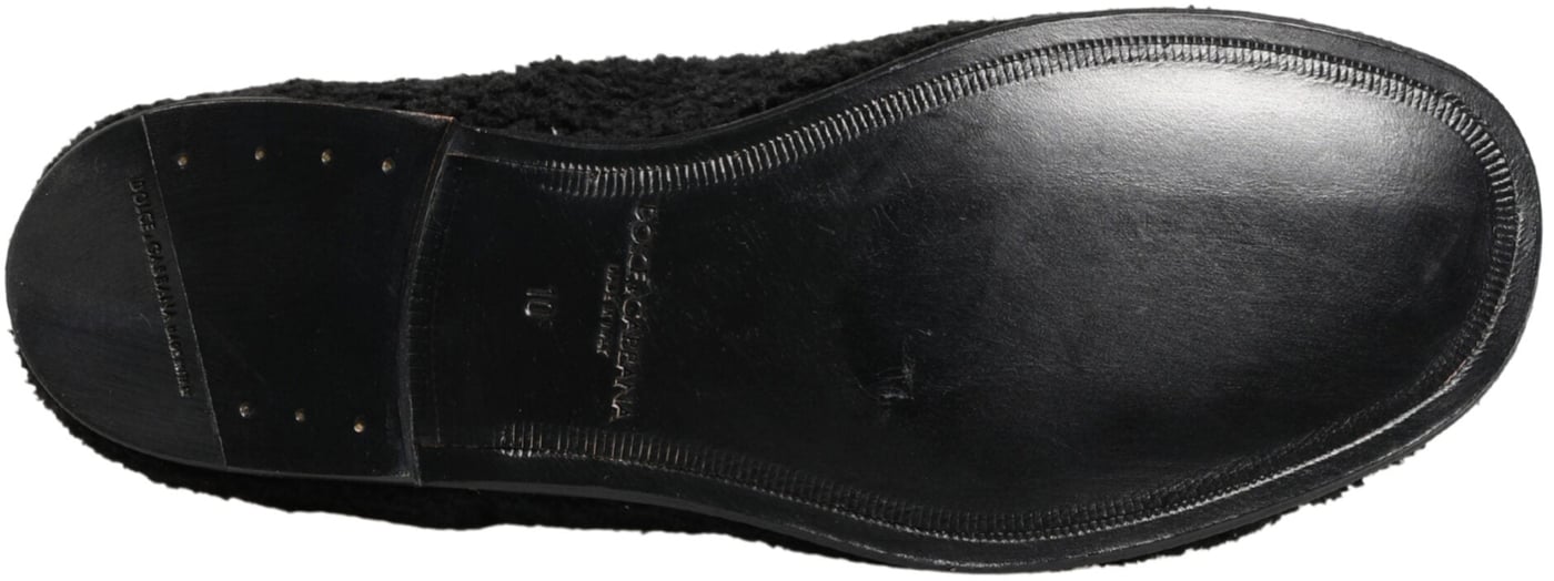 Dolce & Gabbana Men Black Riccio Shearling Dress Derby Shoes