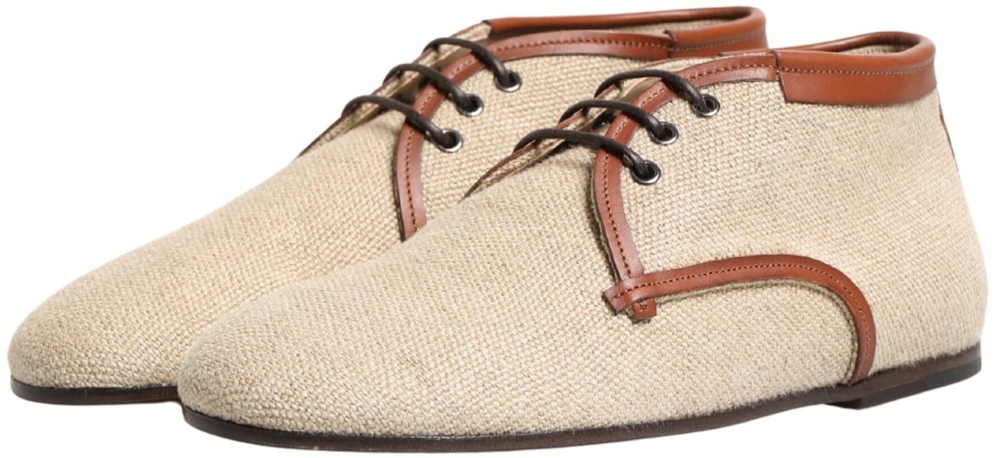 Dolce & Gabbana Beige Canvas Lace-Up Men Dress Derby Shoes