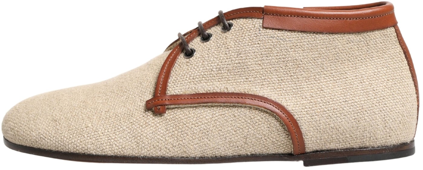 Dolce & Gabbana Beige Canvas Lace-Up Men Dress Derby Shoes