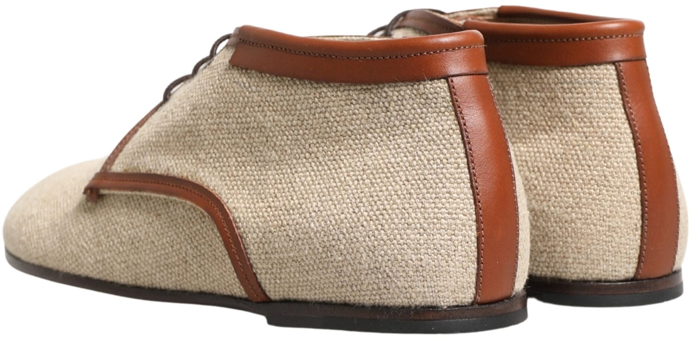 Dolce & Gabbana Beige Canvas Lace-Up Men Dress Derby Shoes