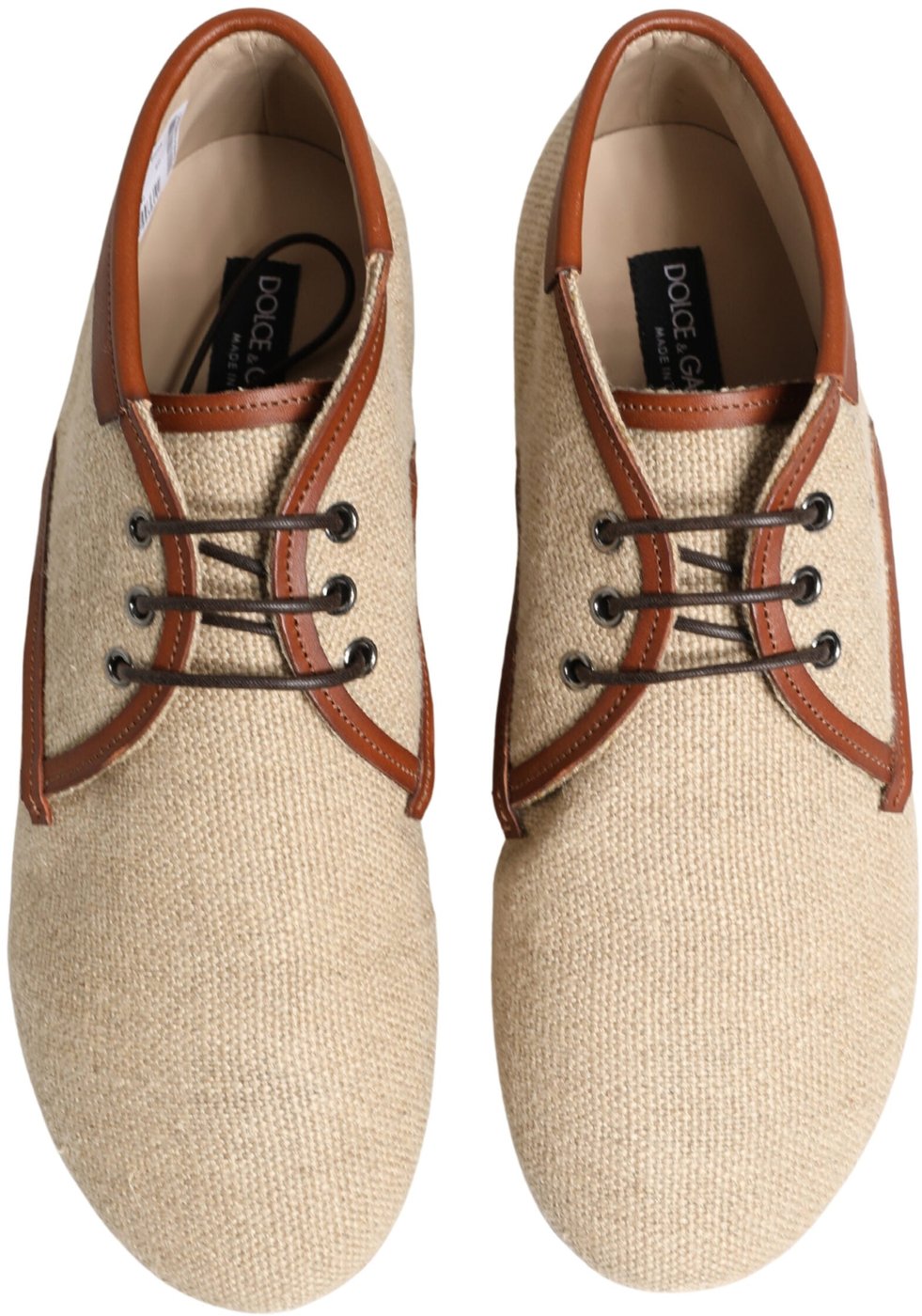 Dolce & Gabbana Beige Canvas Lace-Up Men Dress Derby Shoes