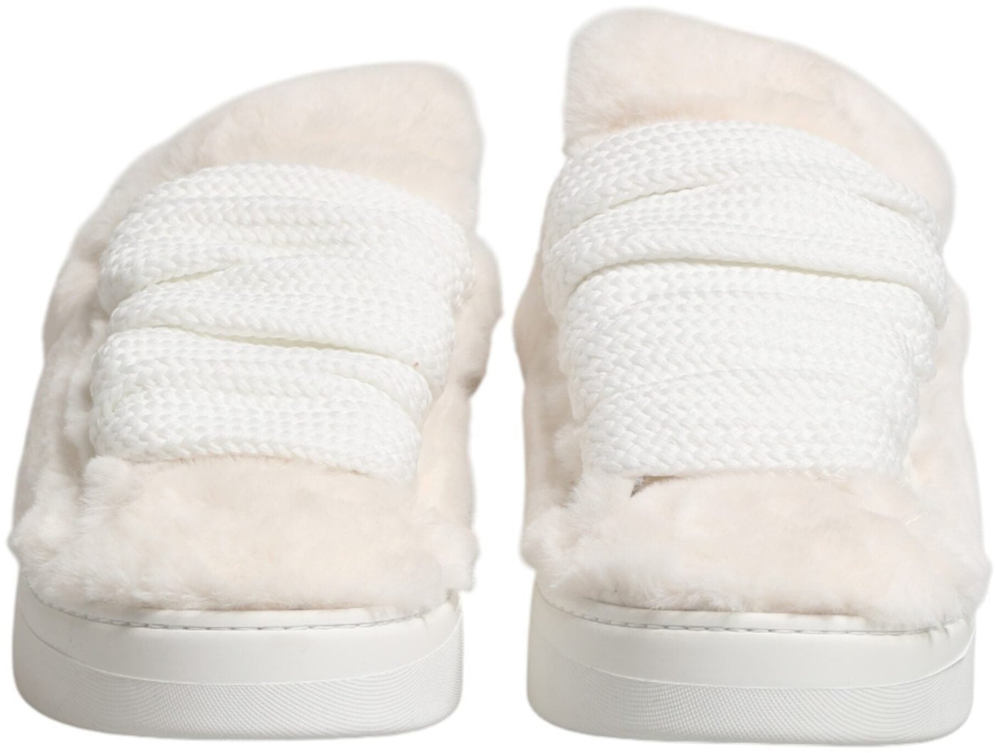 Dolce & Gabbana White Shearling Fur Bianco Low Top Sneakers Shoes