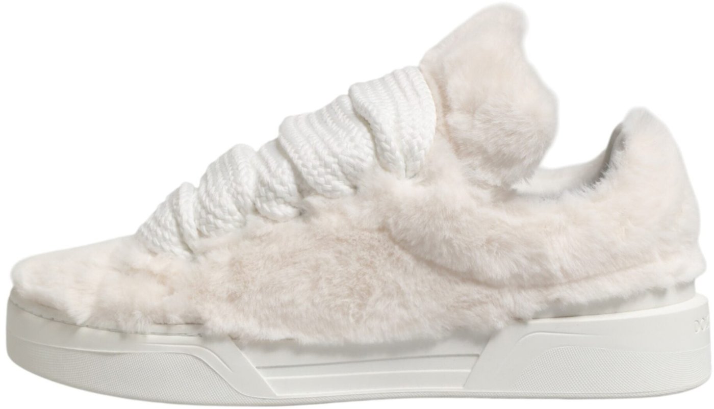 Dolce & Gabbana White Shearling Fur Bianco Low Top Sneakers Shoes