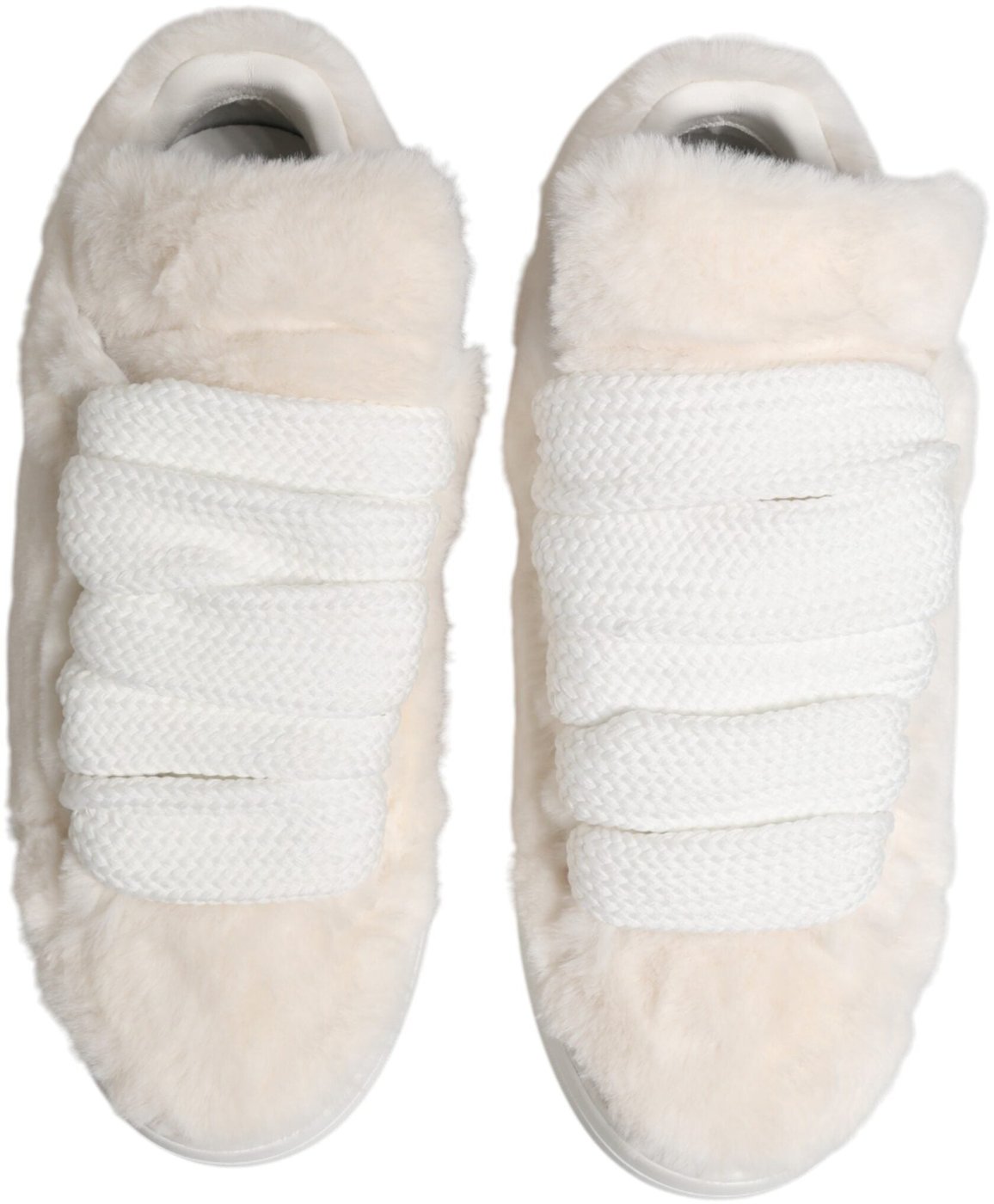 Dolce & Gabbana White Shearling Fur Bianco Low Top Sneakers Shoes