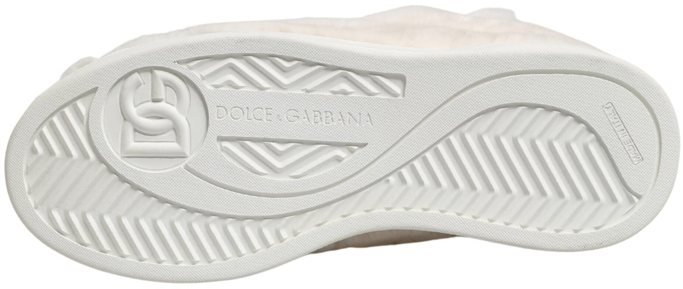 Dolce & Gabbana White Shearling Fur Bianco Low Top Sneakers Shoes