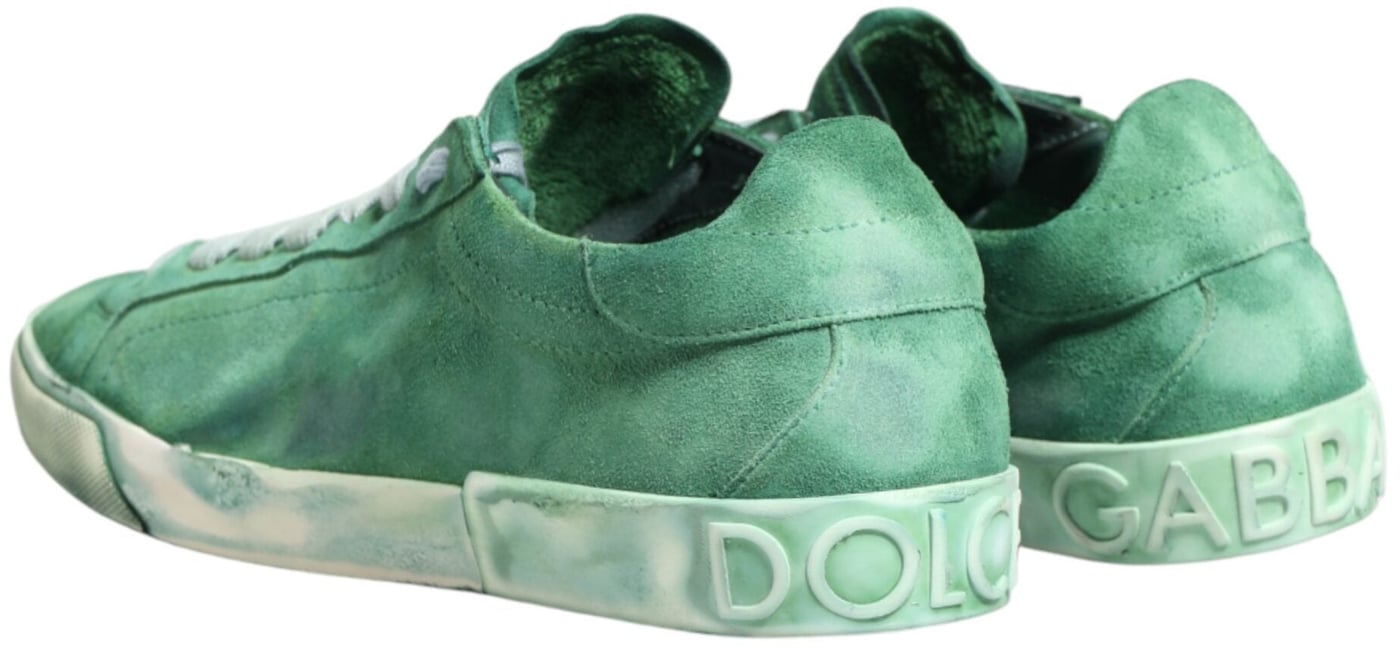 Dolce & Gabbana Green Suade DG Logo Sole Low Top Sneakers Shoes