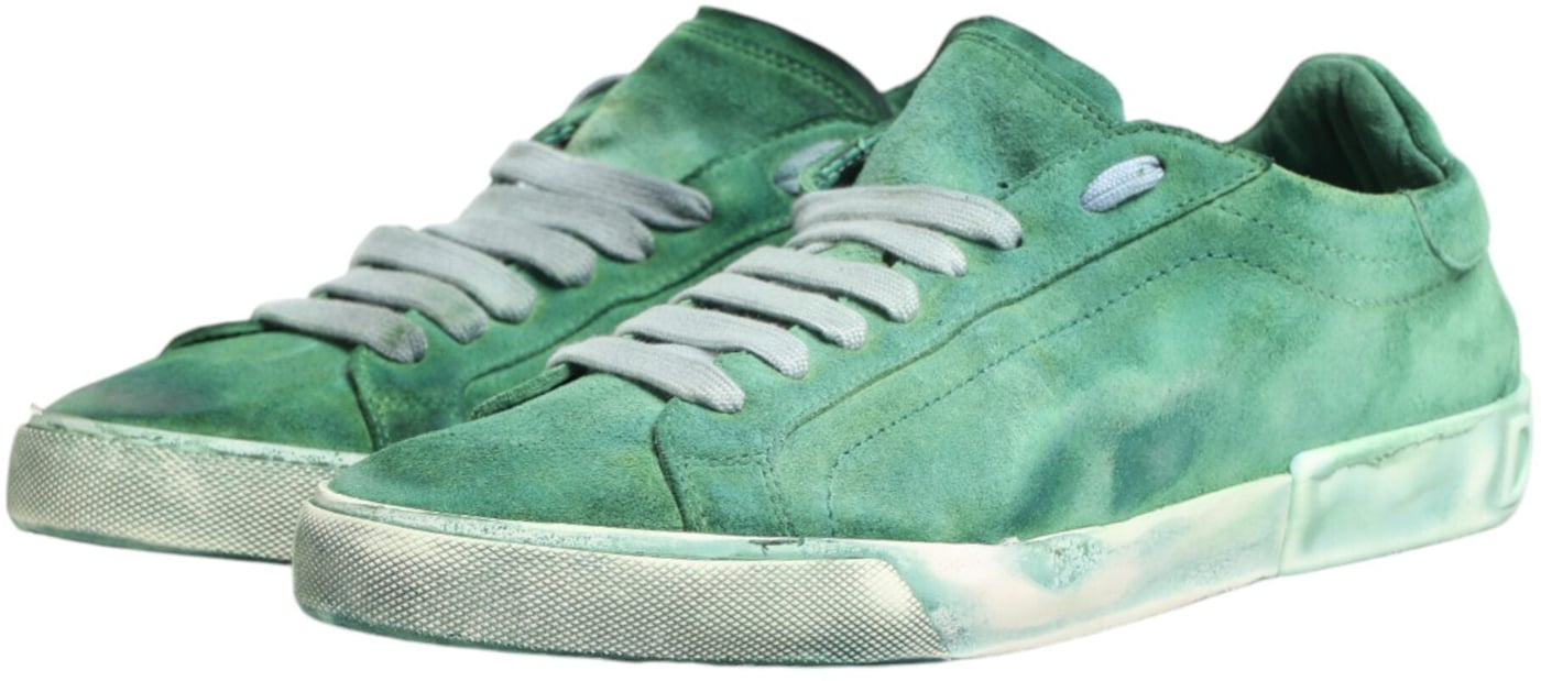 Dolce & Gabbana Green Suade DG Logo Sole Low Top Sneakers Shoes
