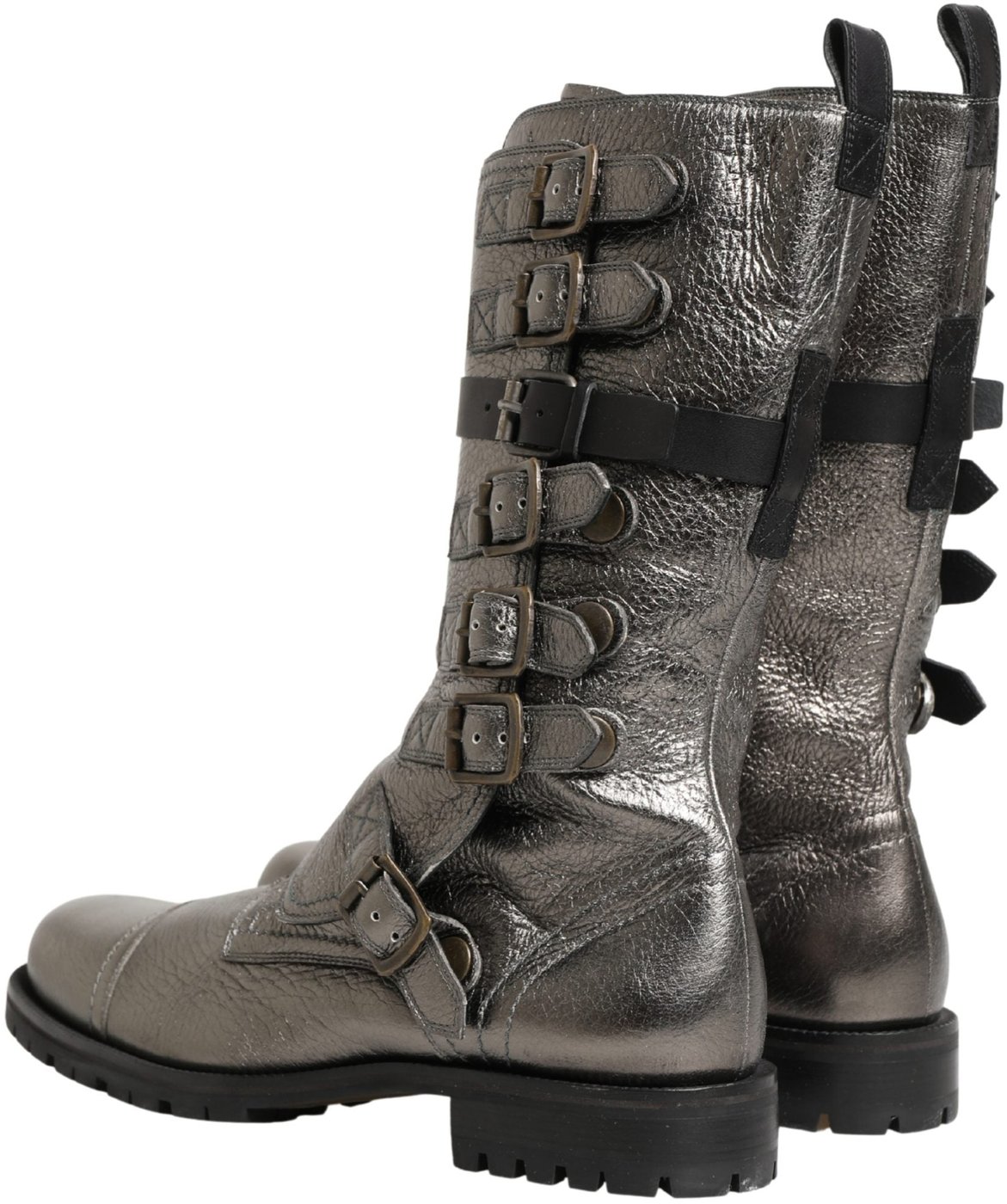 Dolce & Gabbana Metallic Silver Combat Biker Mid Calf Boots Shoes