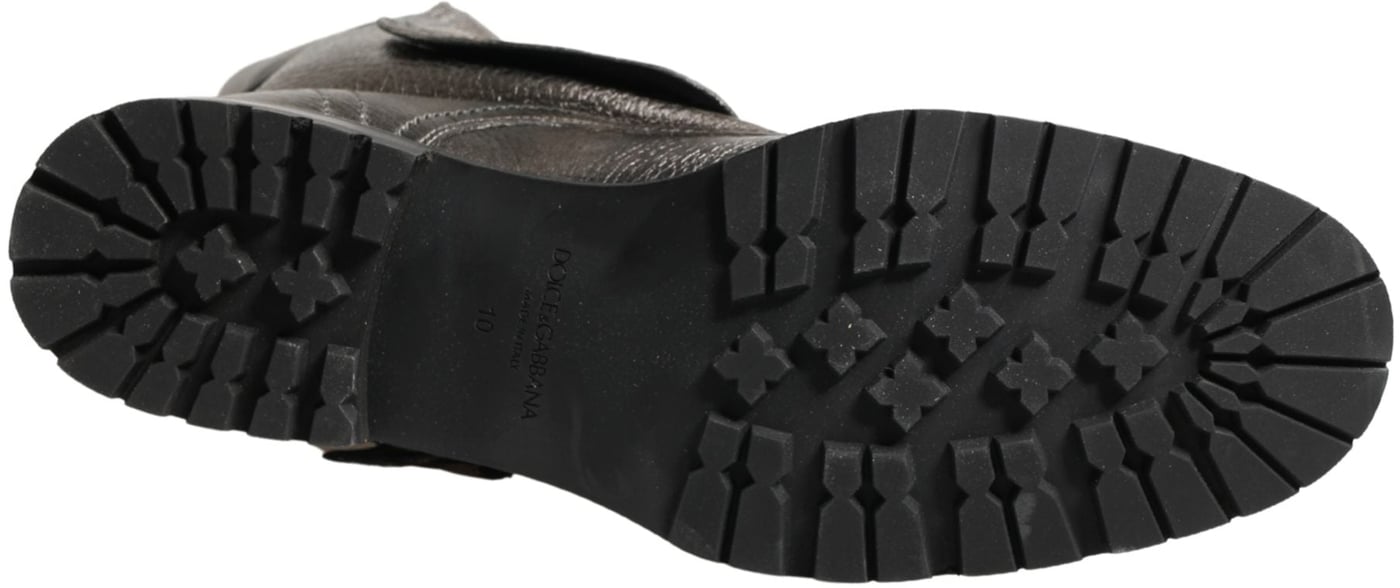 Dolce & Gabbana Metallic Silver Combat Biker Mid Calf Boots Shoes