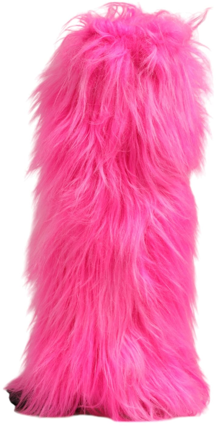 Dolce & Gabbana Pink Faux Fur Leather High Heels Boots Shoes