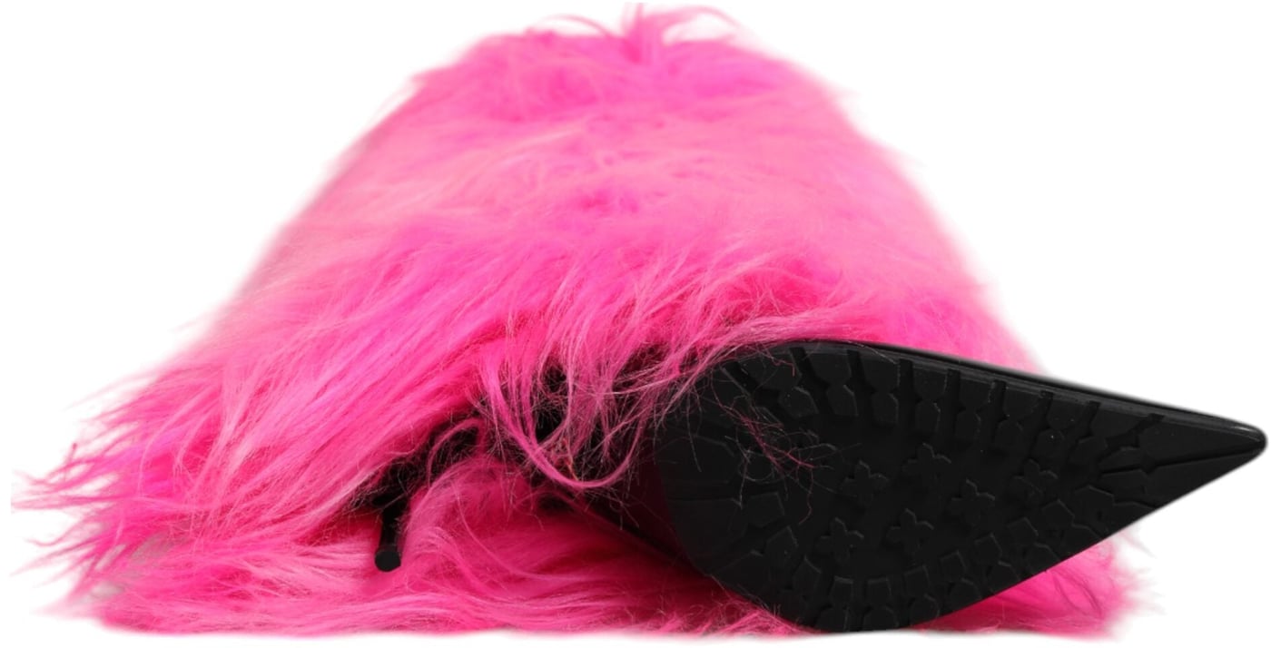 Dolce & Gabbana Pink Faux Fur Leather High Heels Boots Shoes
