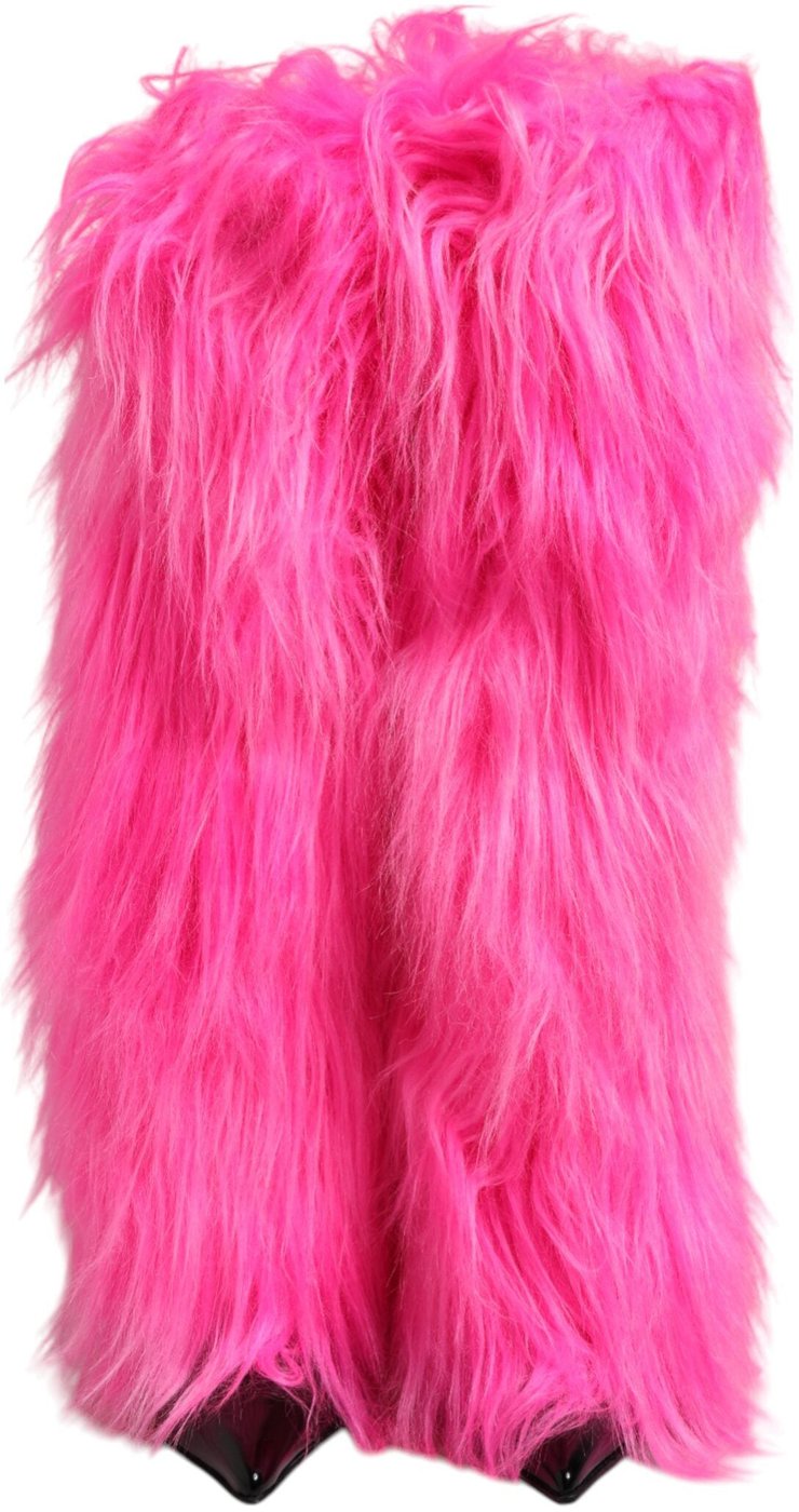 Dolce & Gabbana Pink Faux Fur Leather High Heels Boots Shoes
