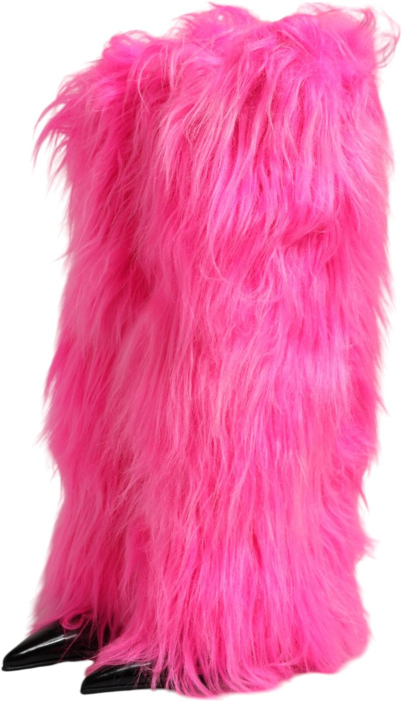 Dolce & Gabbana Pink Faux Fur Leather High Heels Boots Shoes