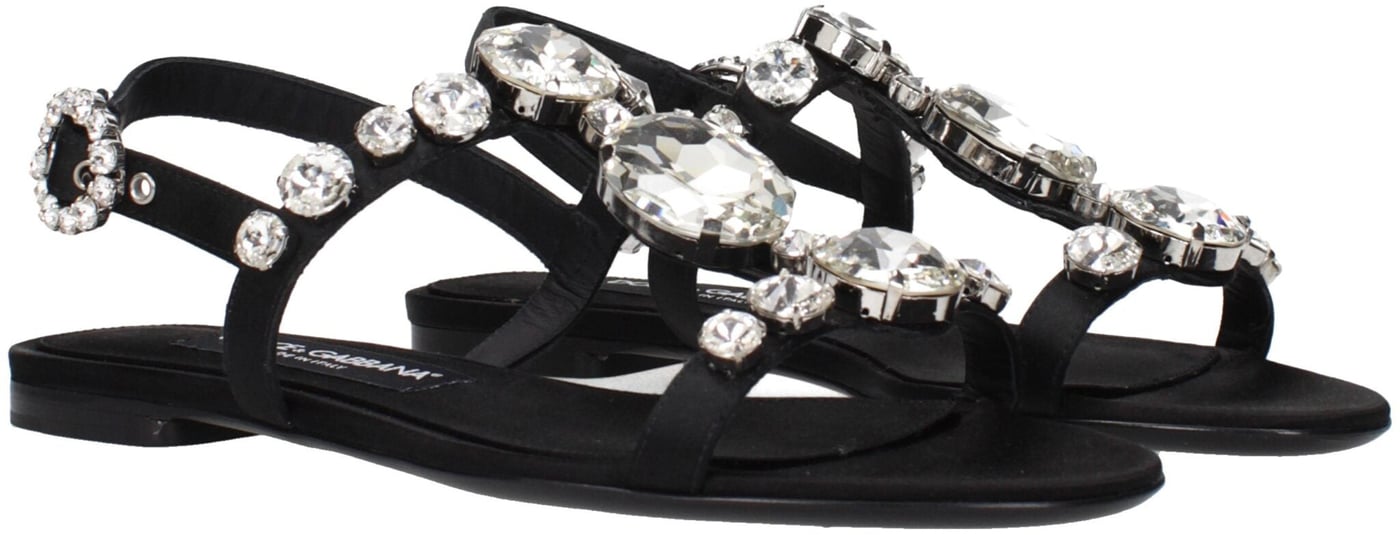 Dolce & Gabbana Black Satin Flat Sandals