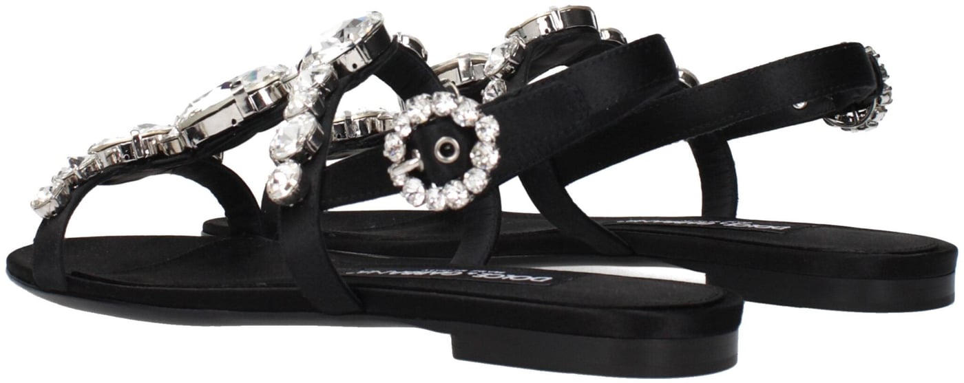 Dolce & Gabbana Black Satin Flat Sandals