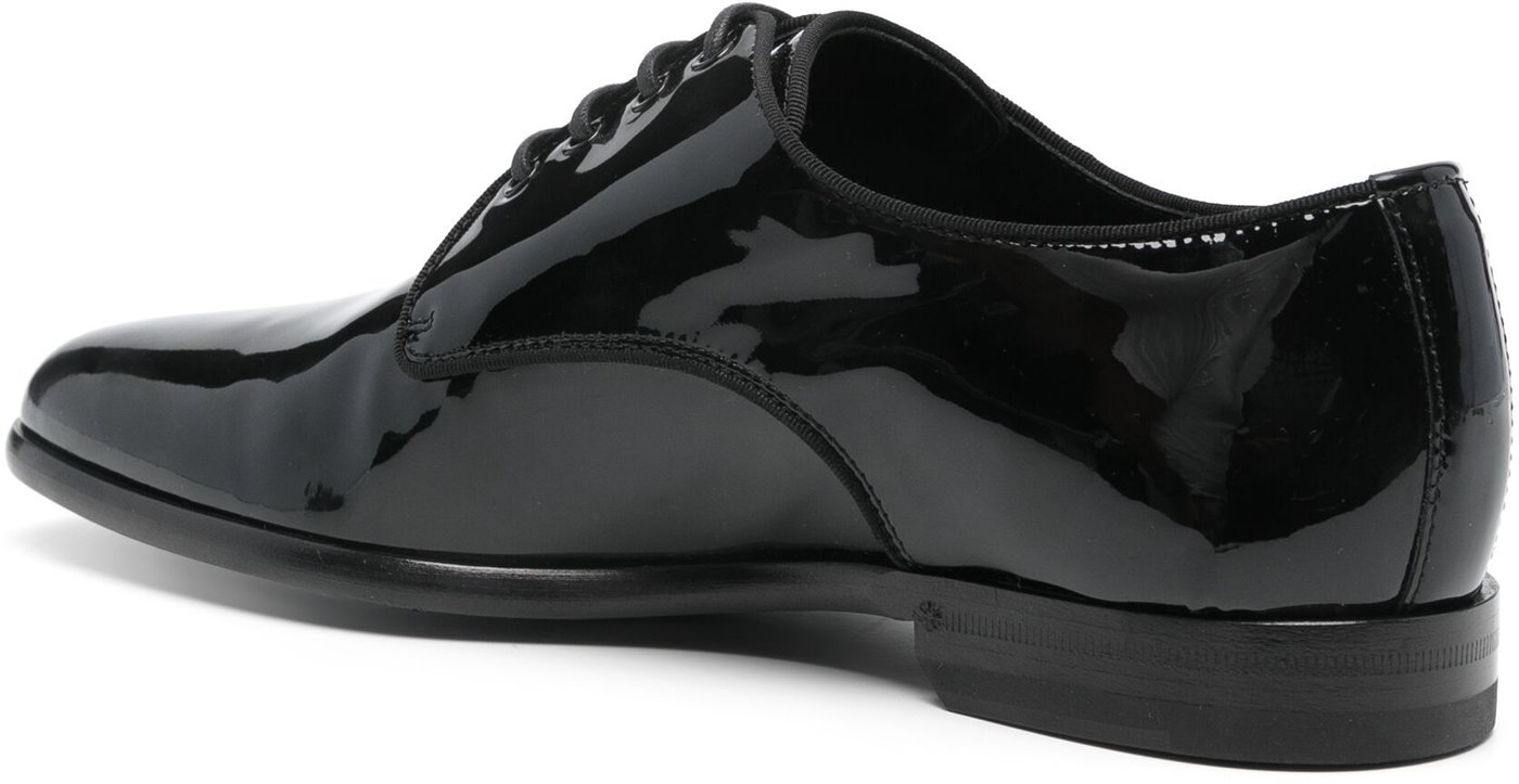 Polished Lacquered Leather Gros-Grain Derby Shoes
