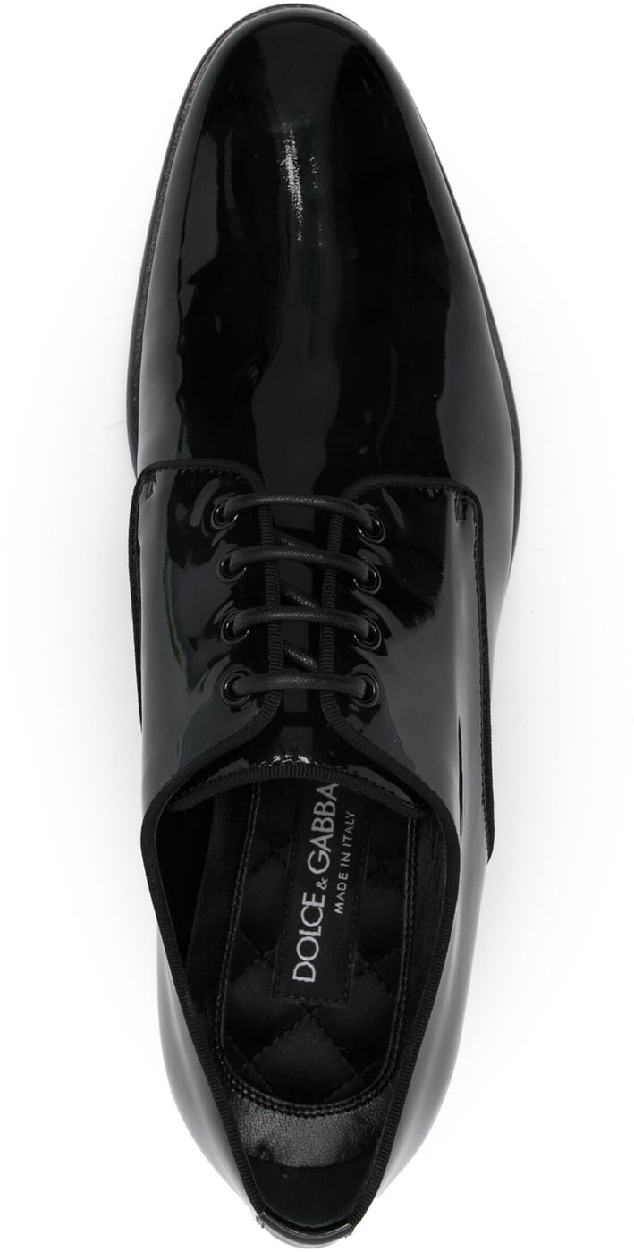 Polished Lacquered Leather Gros-Grain Derby Shoes