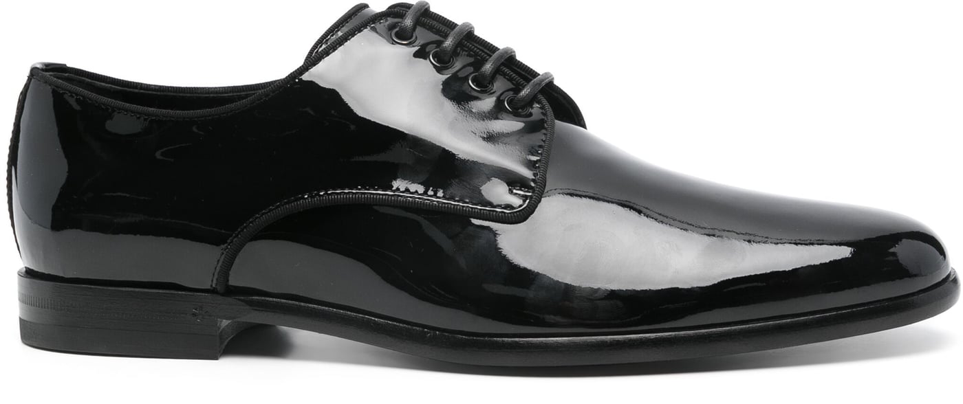 Polished Lacquered Leather Gros-Grain Derby Shoes