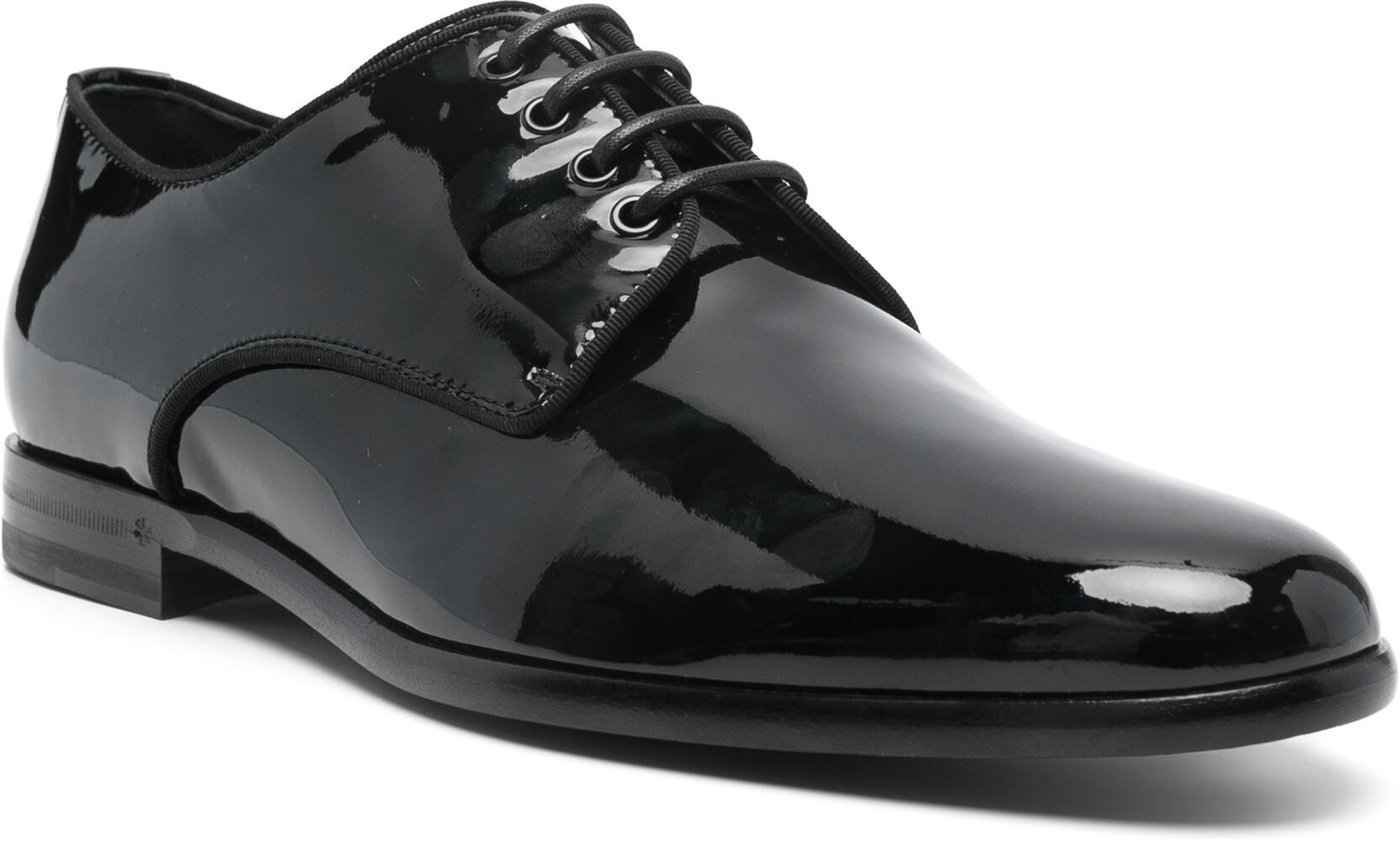 Polished Lacquered Leather Gros-Grain Derby Shoes