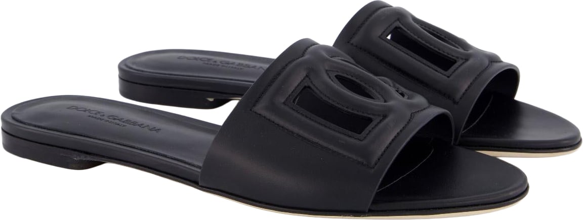 Dames Leren slide met DG logo Zwart