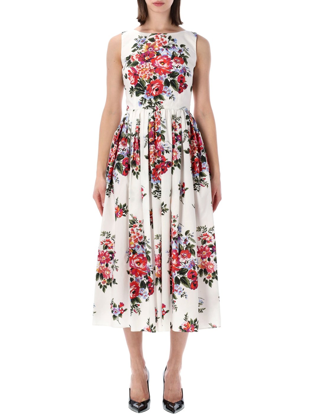 Floral Print Pleated Midi Dress