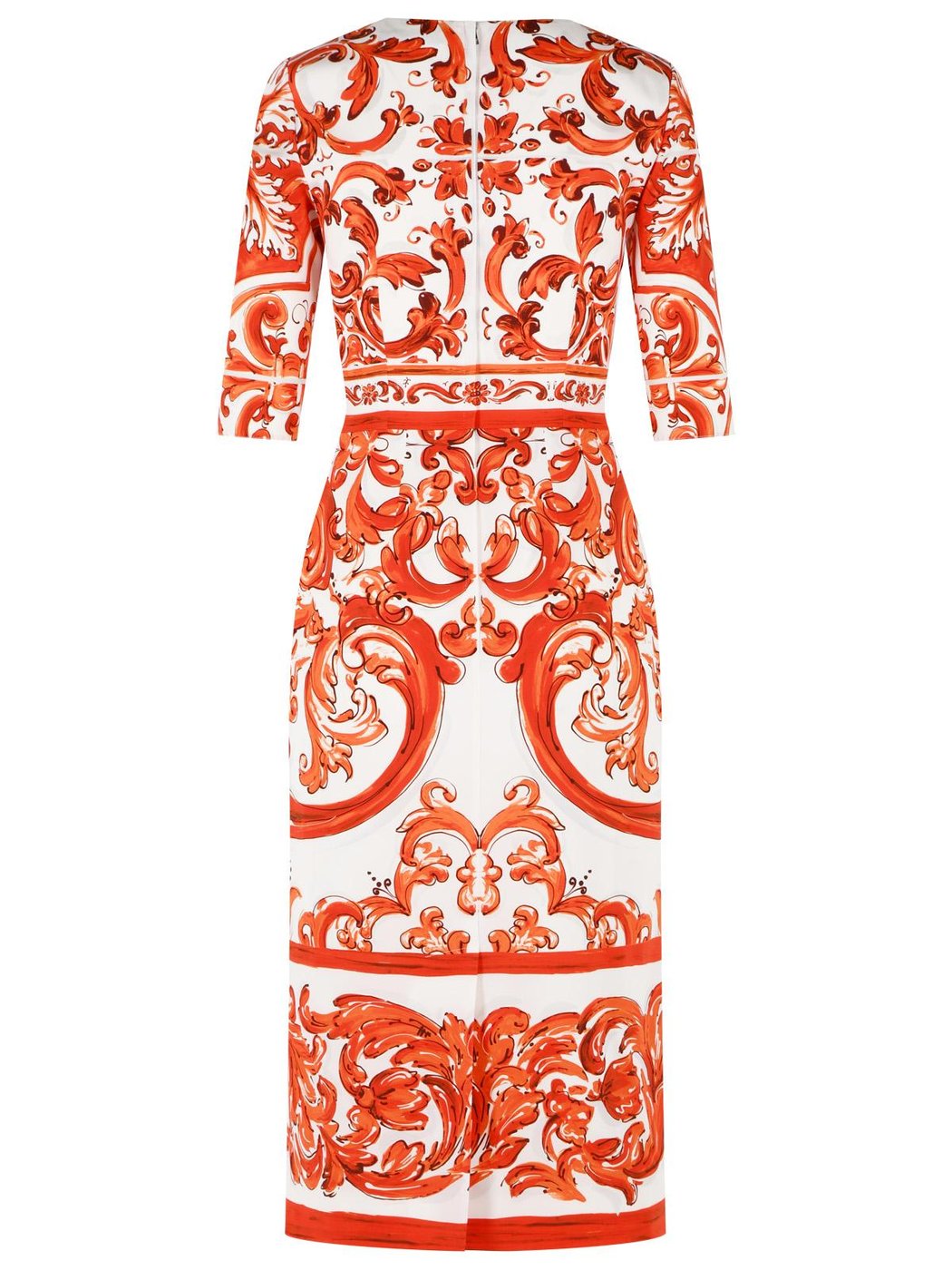 Baroque-Inspired Charmeuse Midi Dress With Short Sleeves