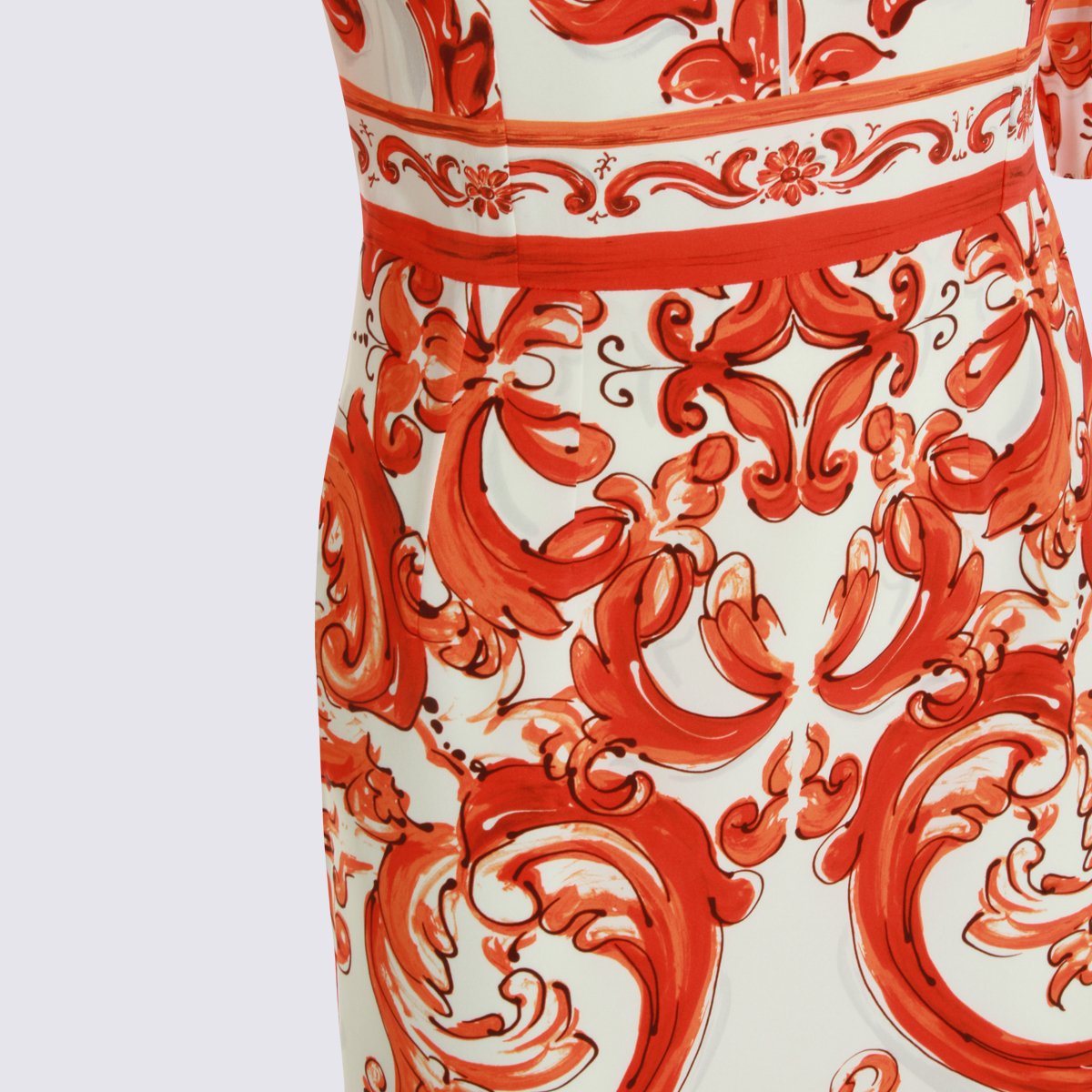 Baroque-Inspired Charmeuse Midi Dress With Short Sleeves