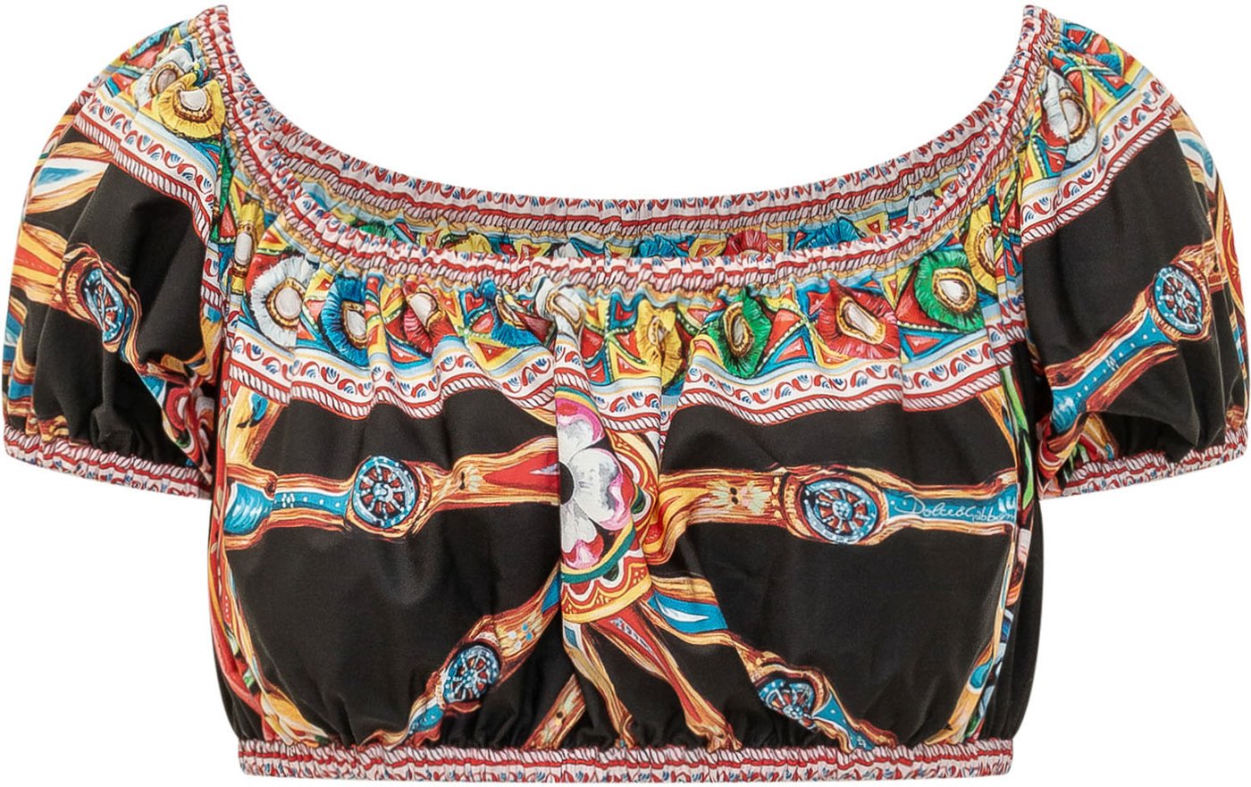 Top Cropped con Stampa Ornamentale