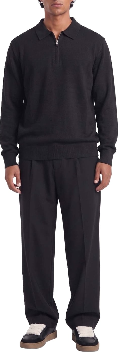 Ole | Fine Zip Polo Knit | Black