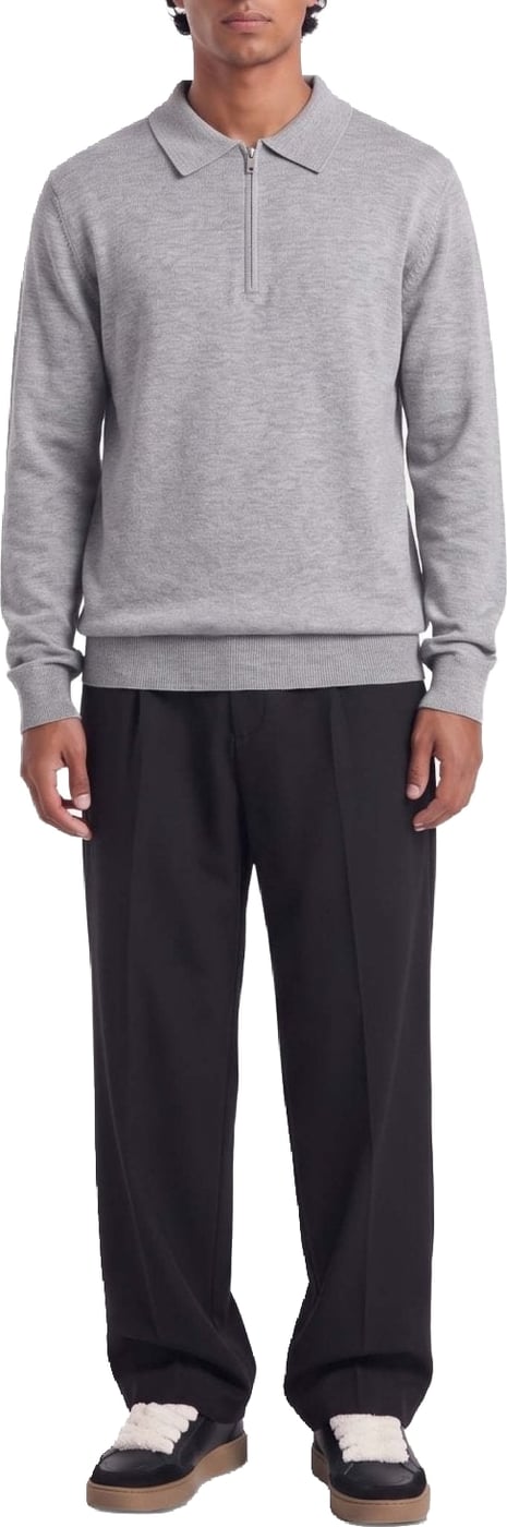 Ole | Fine Zip Polo Knit | Melange Grey