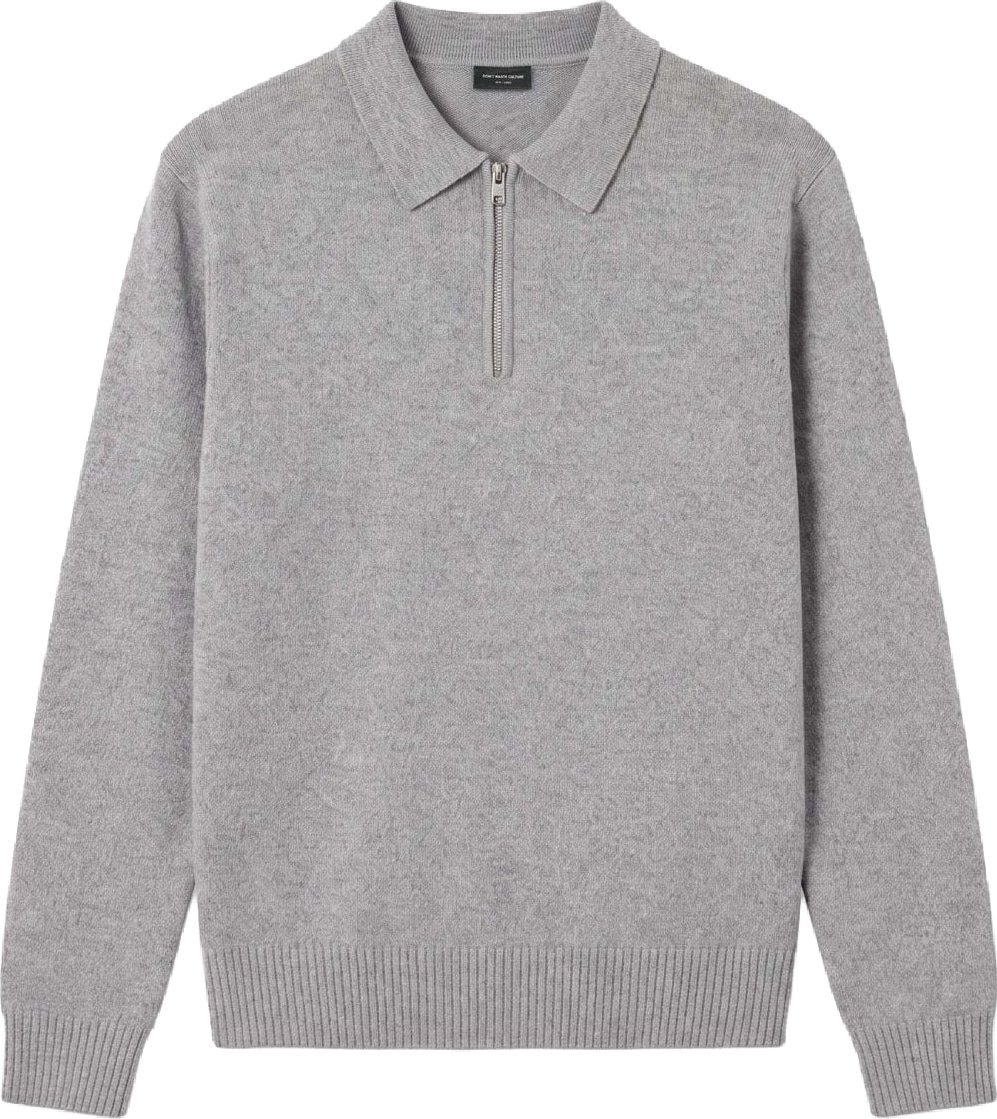 Ole | Fine Zip Polo Knit | Melange Grey