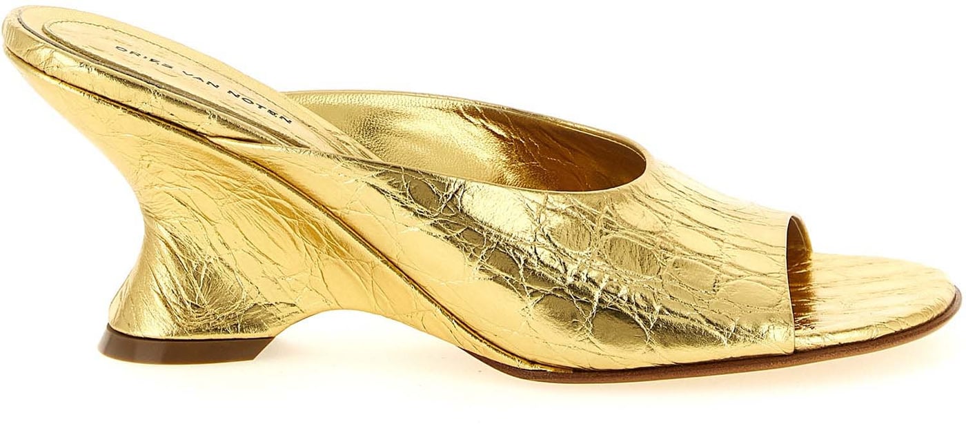 Dries Van Noten Gold Calfskin Wedge Sandals