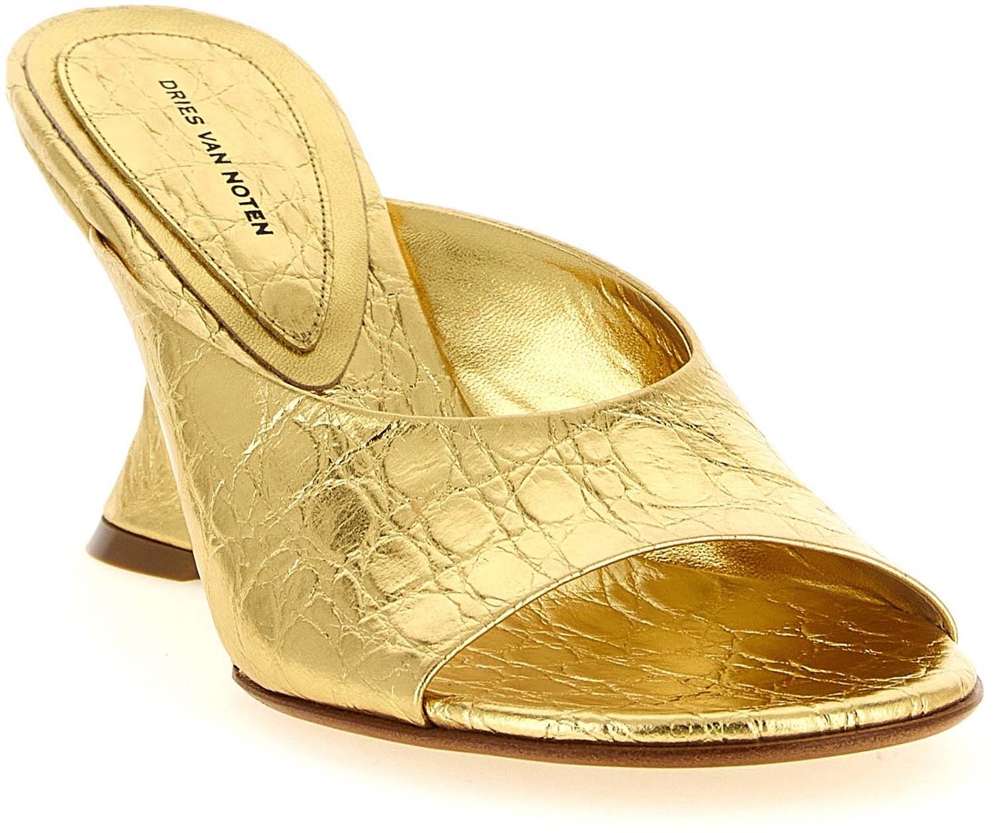 Dries Van Noten Gold Calfskin Wedge Sandals