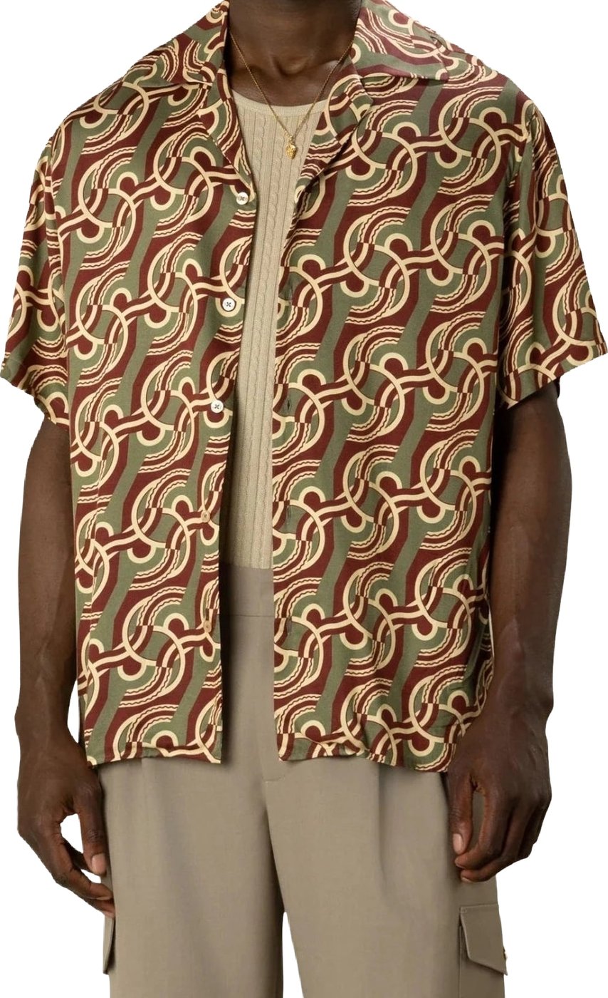 Heren Viscose Chain Link Monogram Shirt Zwart