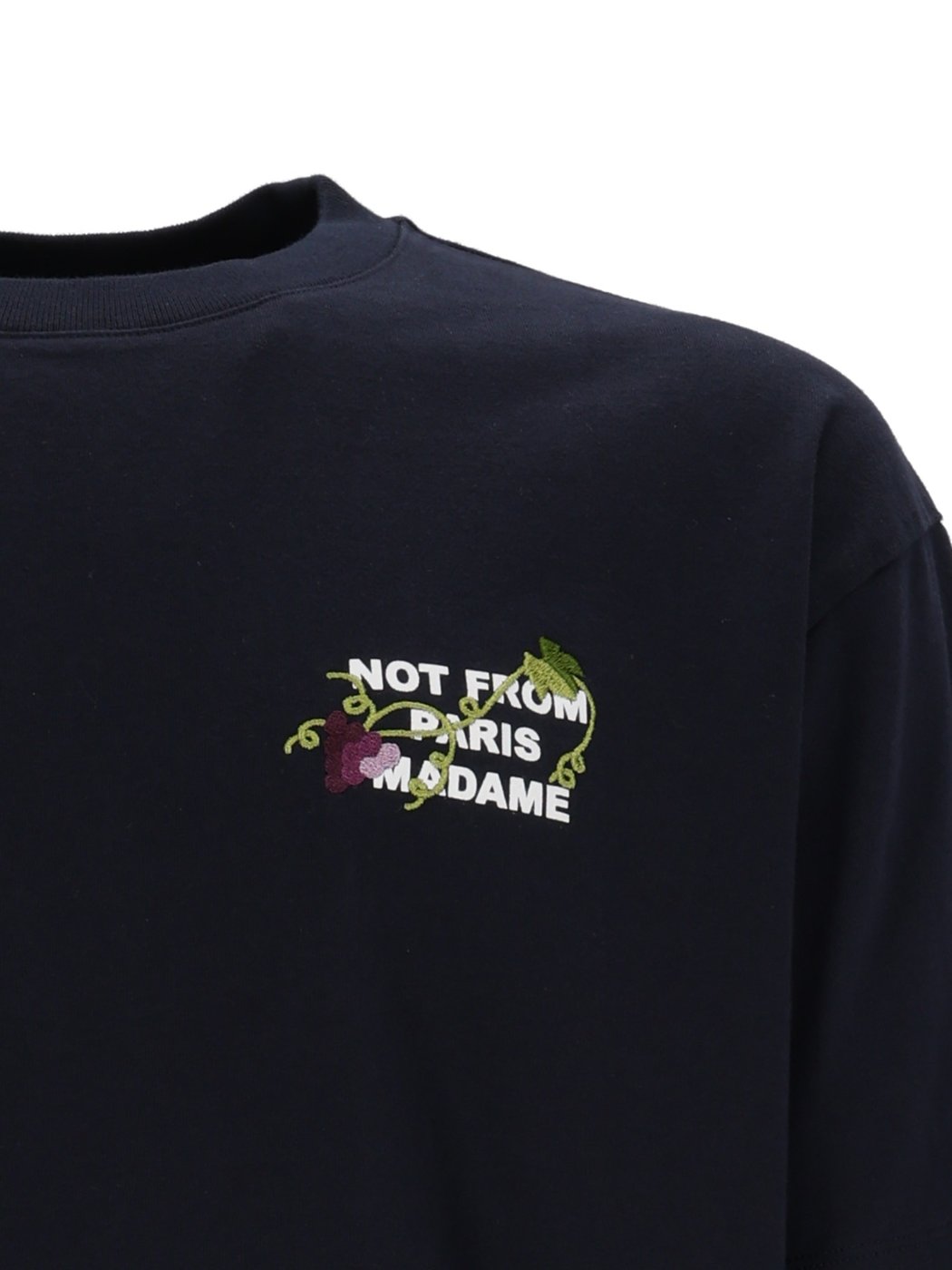 Navy Vine Embroidered Slogan T-Shirt