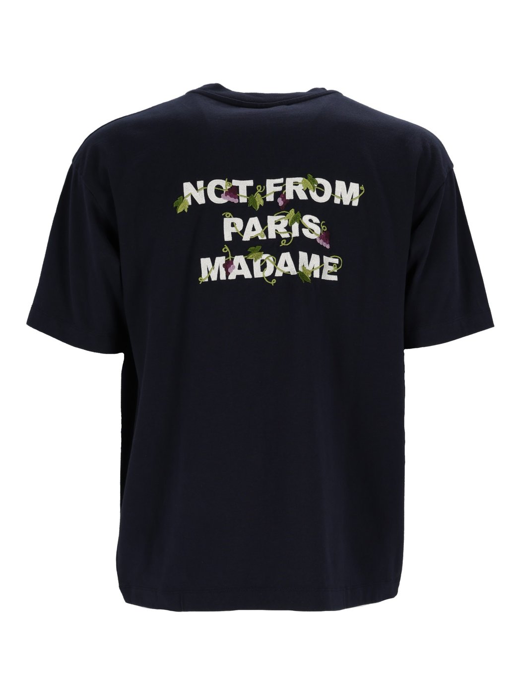 Navy Vine Embroidered Slogan T-Shirt