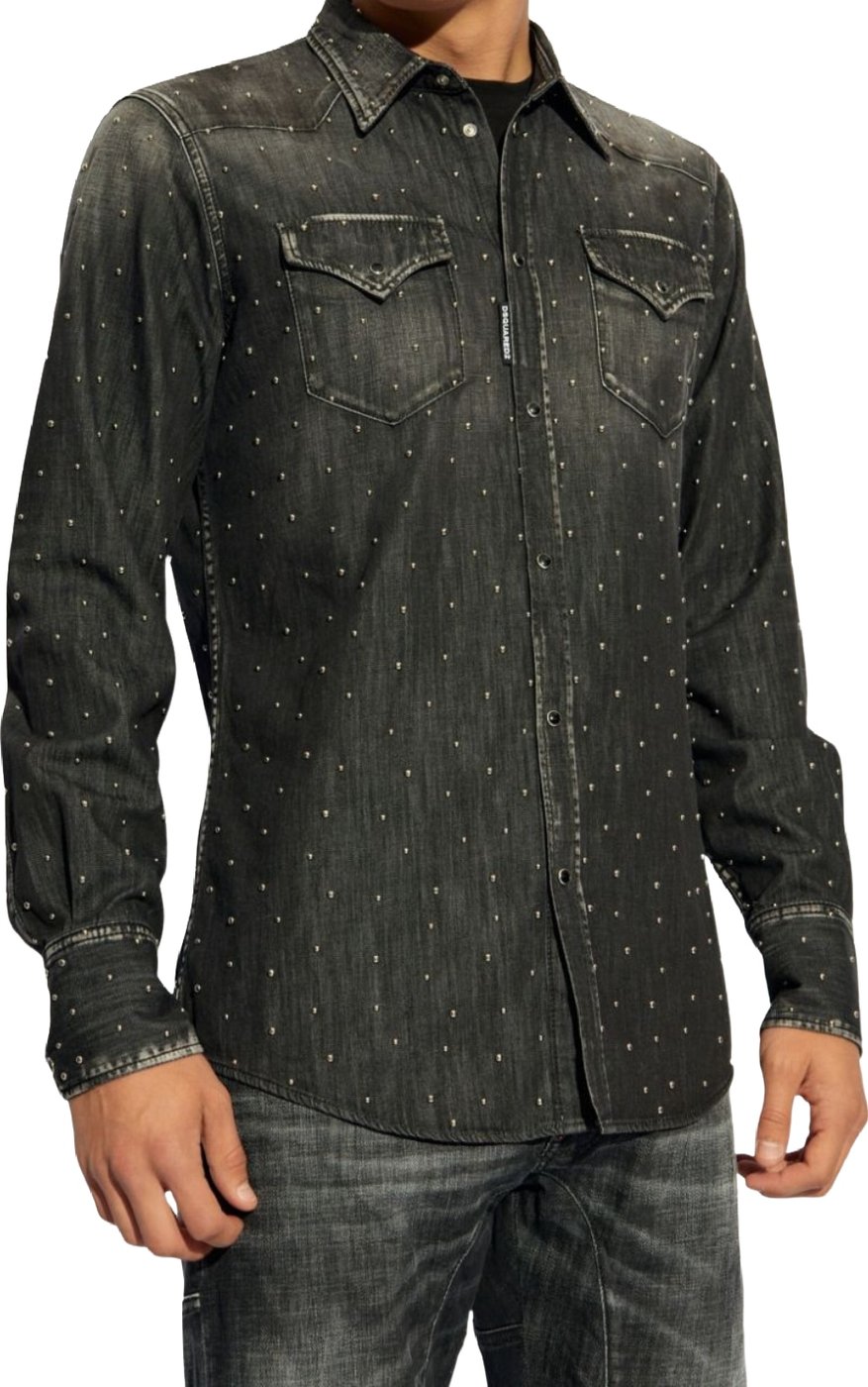 Dsquared2 Stud-Embellished Denim Shirt Black
