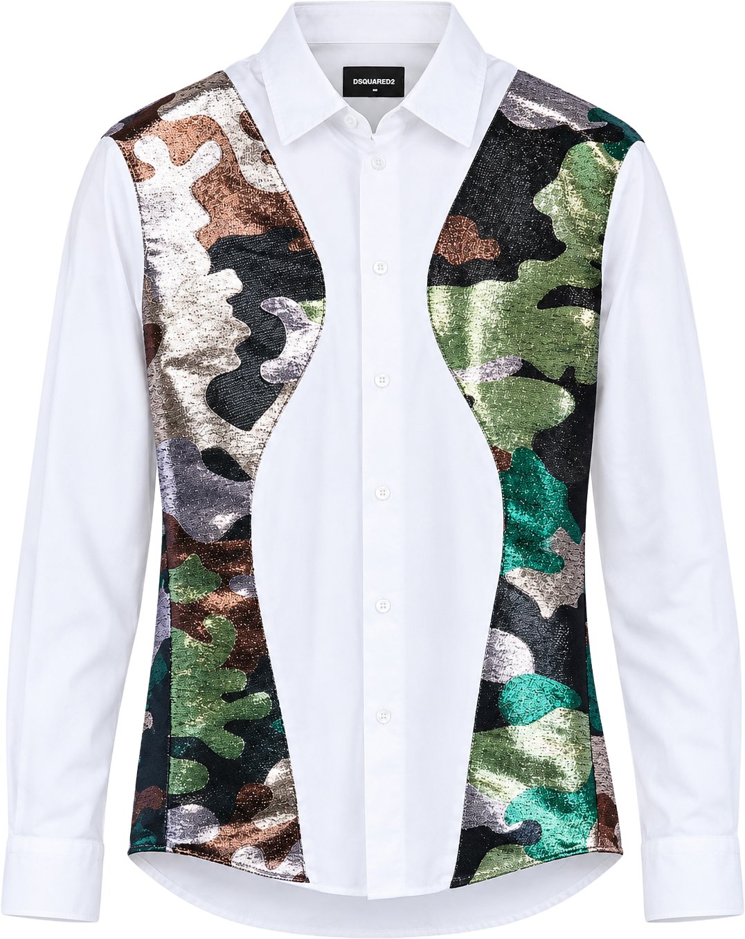 Dsquared2 Camouflage Panel White Shirt, 48 IT