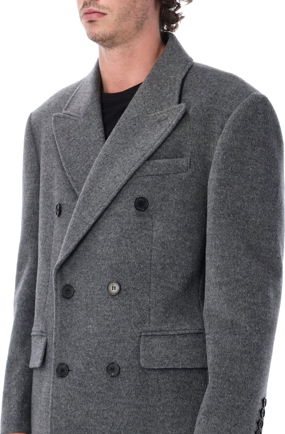 Double Breast Coat Melange Grey