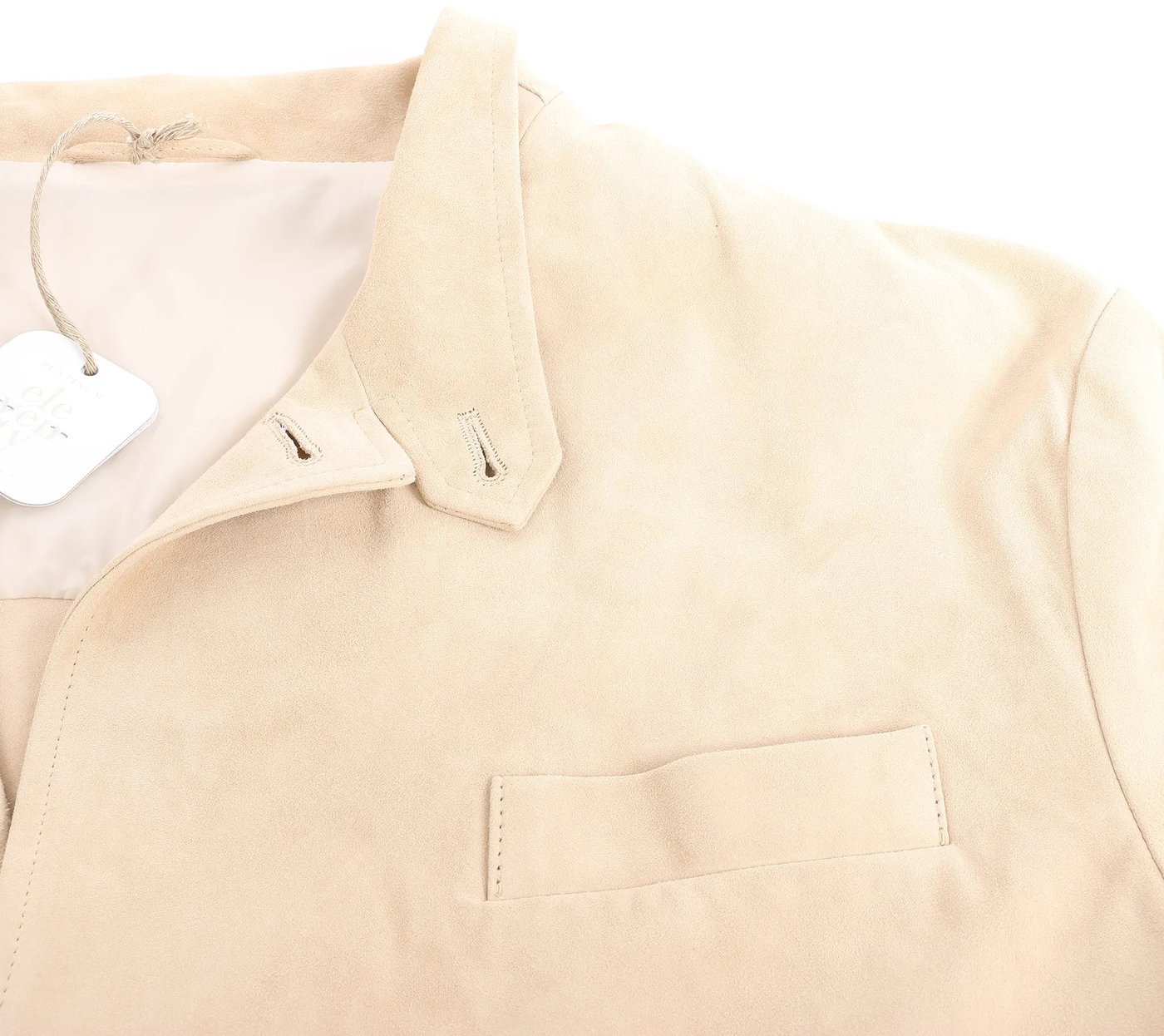 Eleventy Suede Jacket Slim Fit in Tortora Beige, Size 58 IT