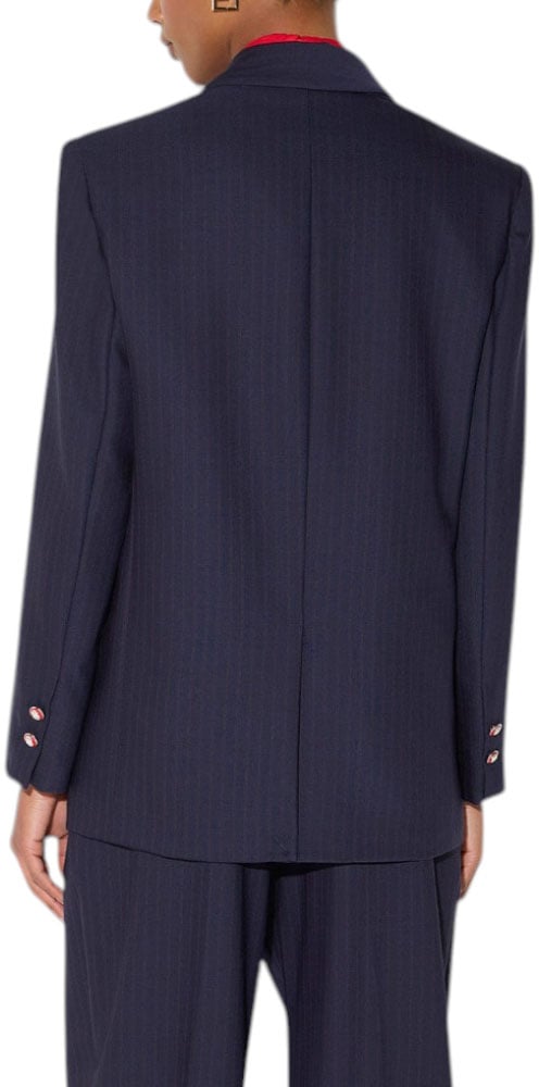 Veste tailleur loose navy rayé rouge bouton blason rouge Elisabetta Franchi Femme GI247 6382 F09