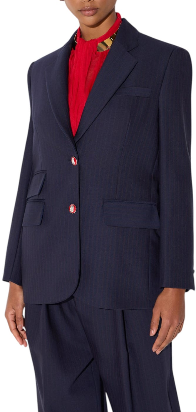 Veste tailleur loose navy rayé rouge bouton blason rouge Elisabetta Franchi Femme GI247 6382 F09