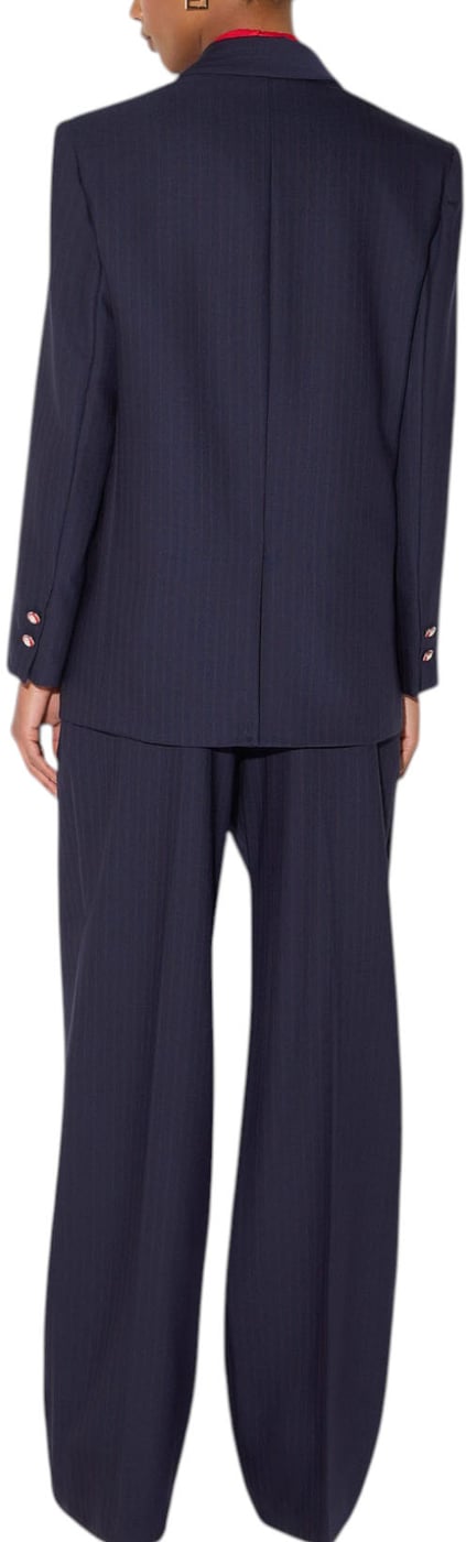 Veste tailleur loose navy rayé rouge bouton blason rouge Elisabetta Franchi Femme GI247 6382 F09
